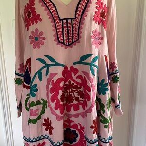Roller Rabbit Pink Embroidered Dress with Bell Sleeves